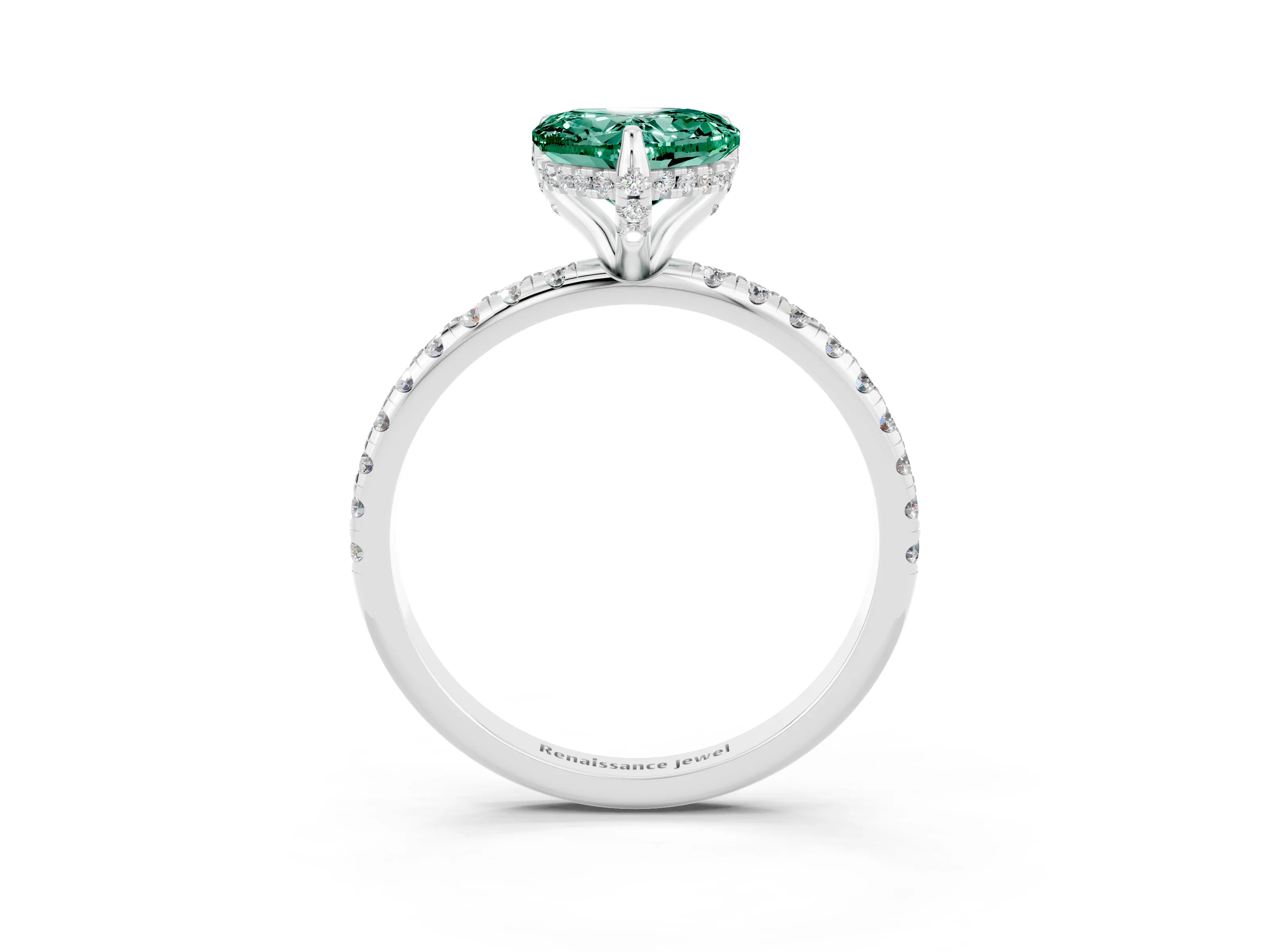 White gold Heart Cut Diamond Solitaire Ring with Four-Prong Setting and Pavé Band_3