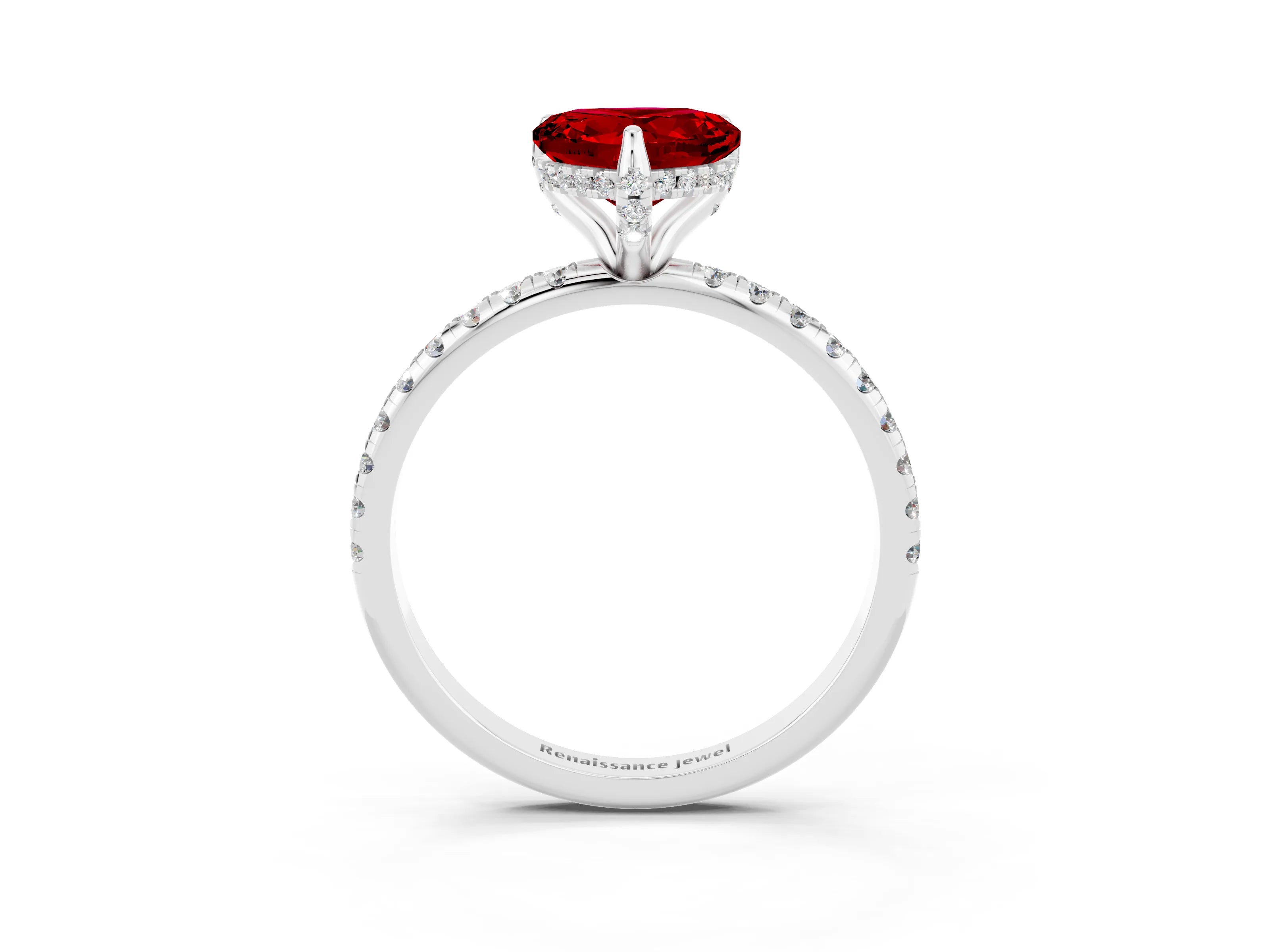 White gold Heart Cut Diamond Solitaire Ring with Four-Prong Setting and Pavé Band_3