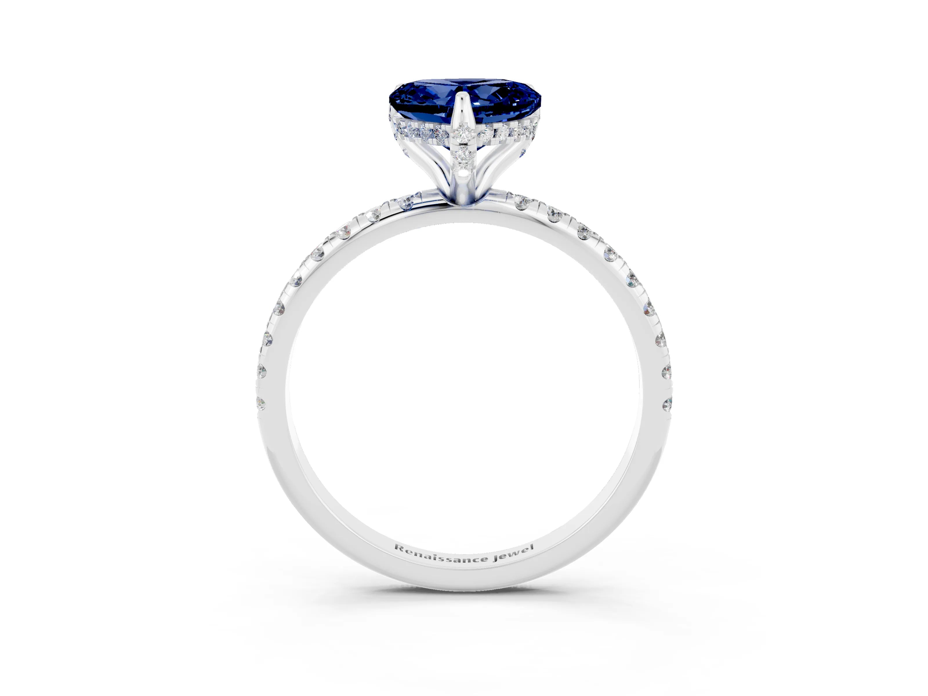 White gold Heart Cut Diamond Solitaire Ring with Four-Prong Setting and Pavé Band_3