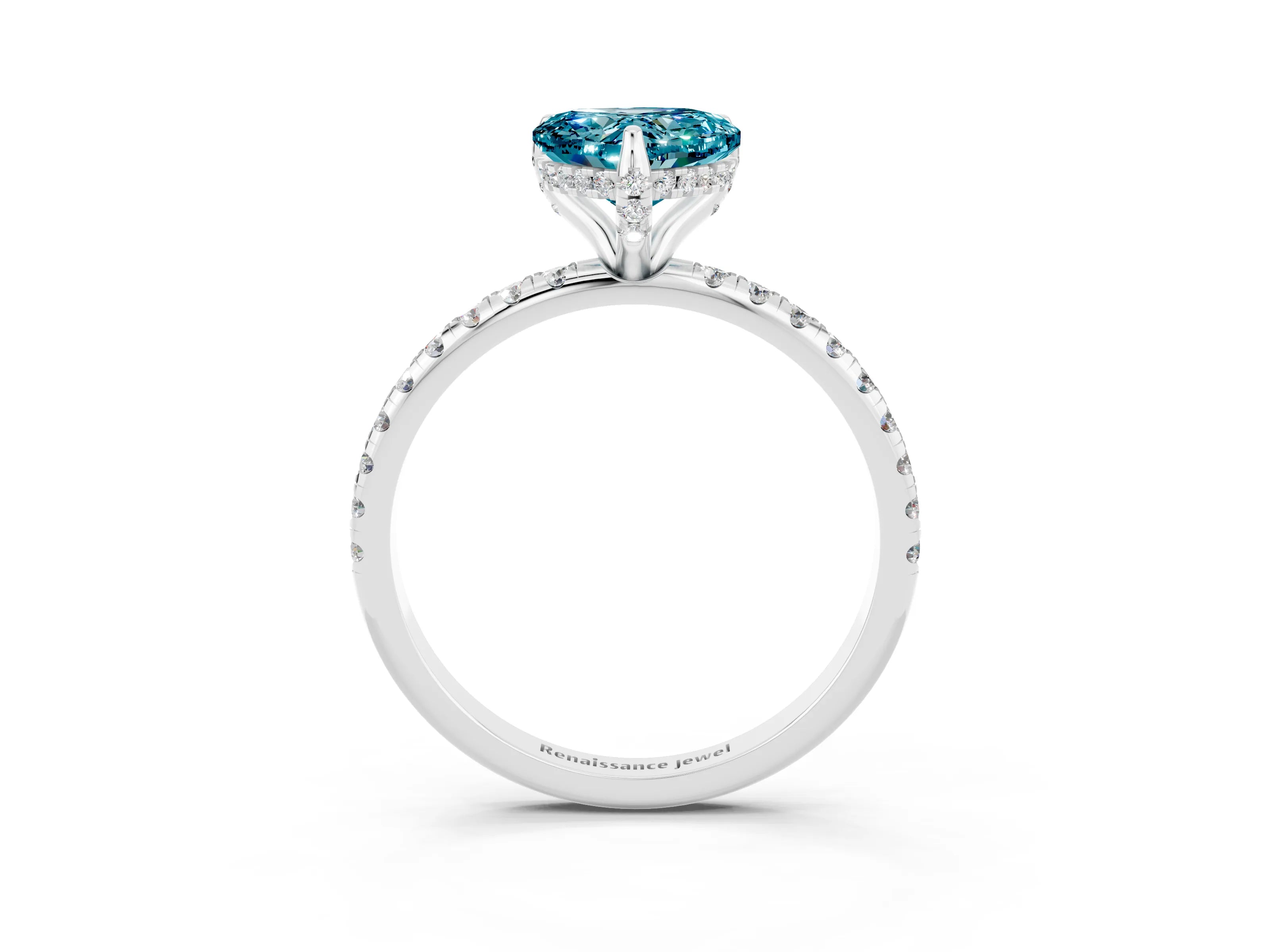 White gold Heart Cut Diamond Solitaire Ring with Four-Prong Setting and Pavé Band_3