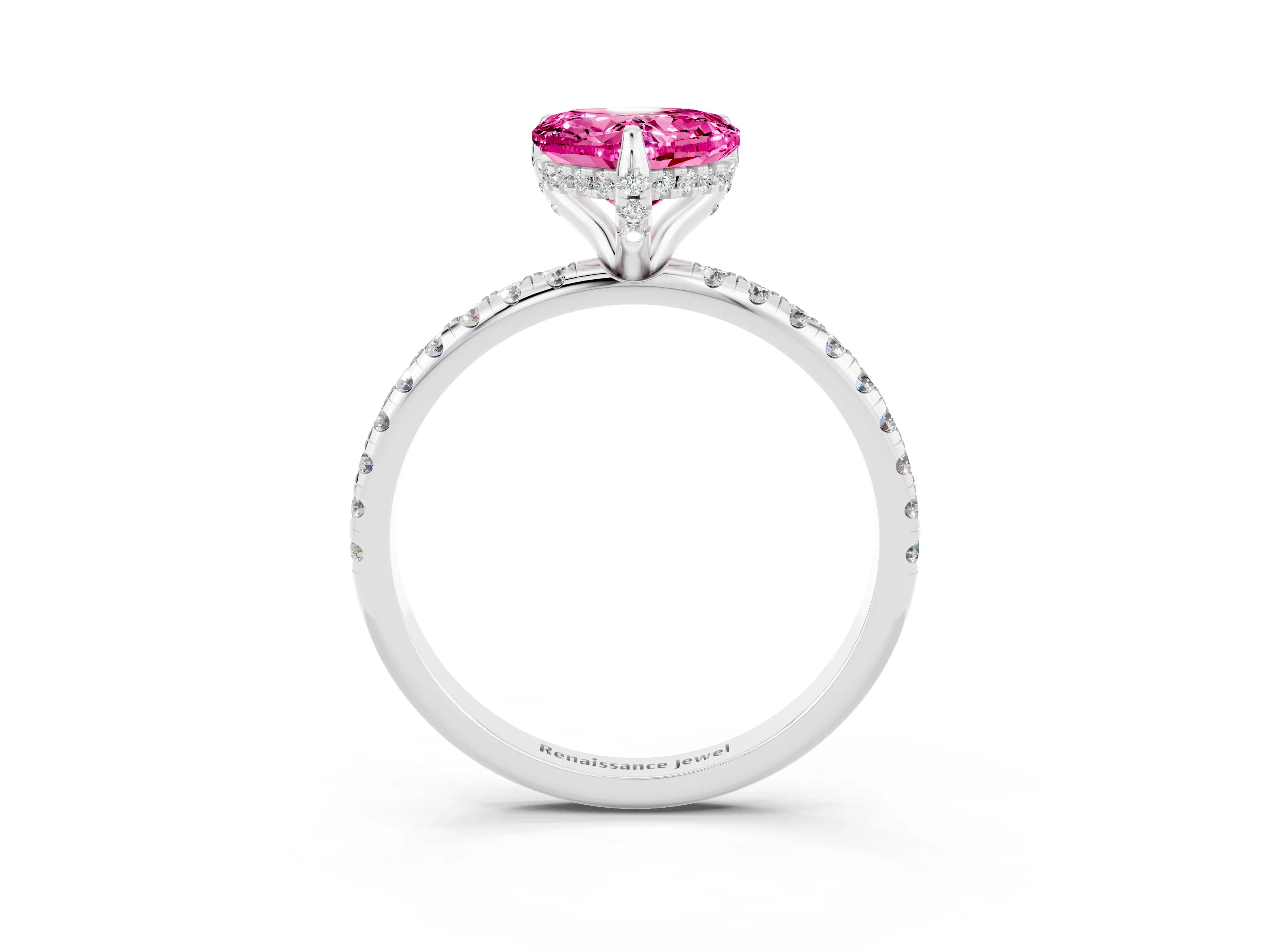 White gold Heart Cut Diamond Solitaire Ring with Four-Prong Setting and Pavé Band_3