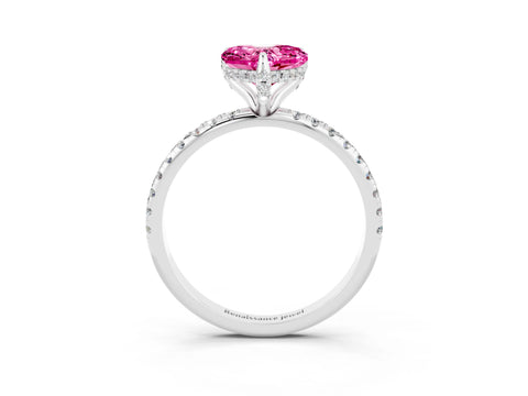 White gold Heart Cut Diamond Solitaire Ring with Four-Prong Setting and Pavé Band_3
