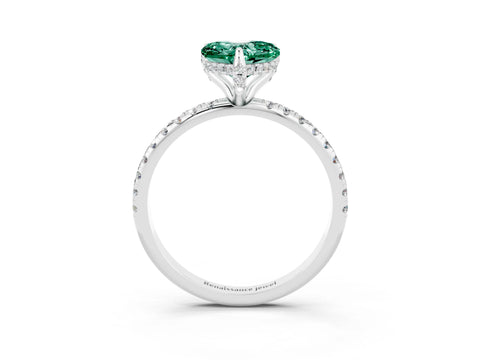 White gold Heart Cut Diamond Solitaire Ring with Four-Prong Setting and Pavé Band_3