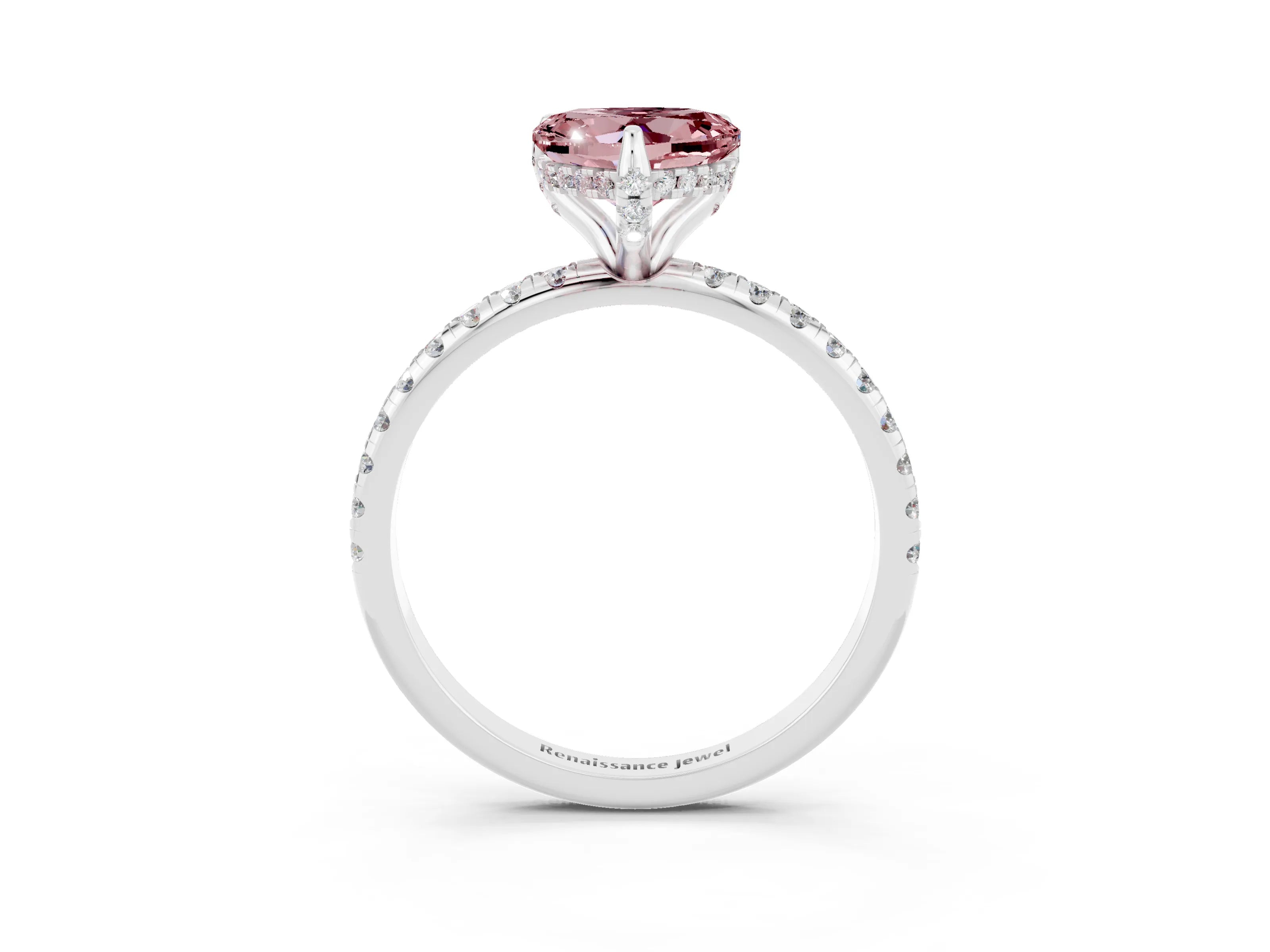 White gold Heart Cut Diamond Solitaire Ring with Four-Prong Setting and Pavé Band_3