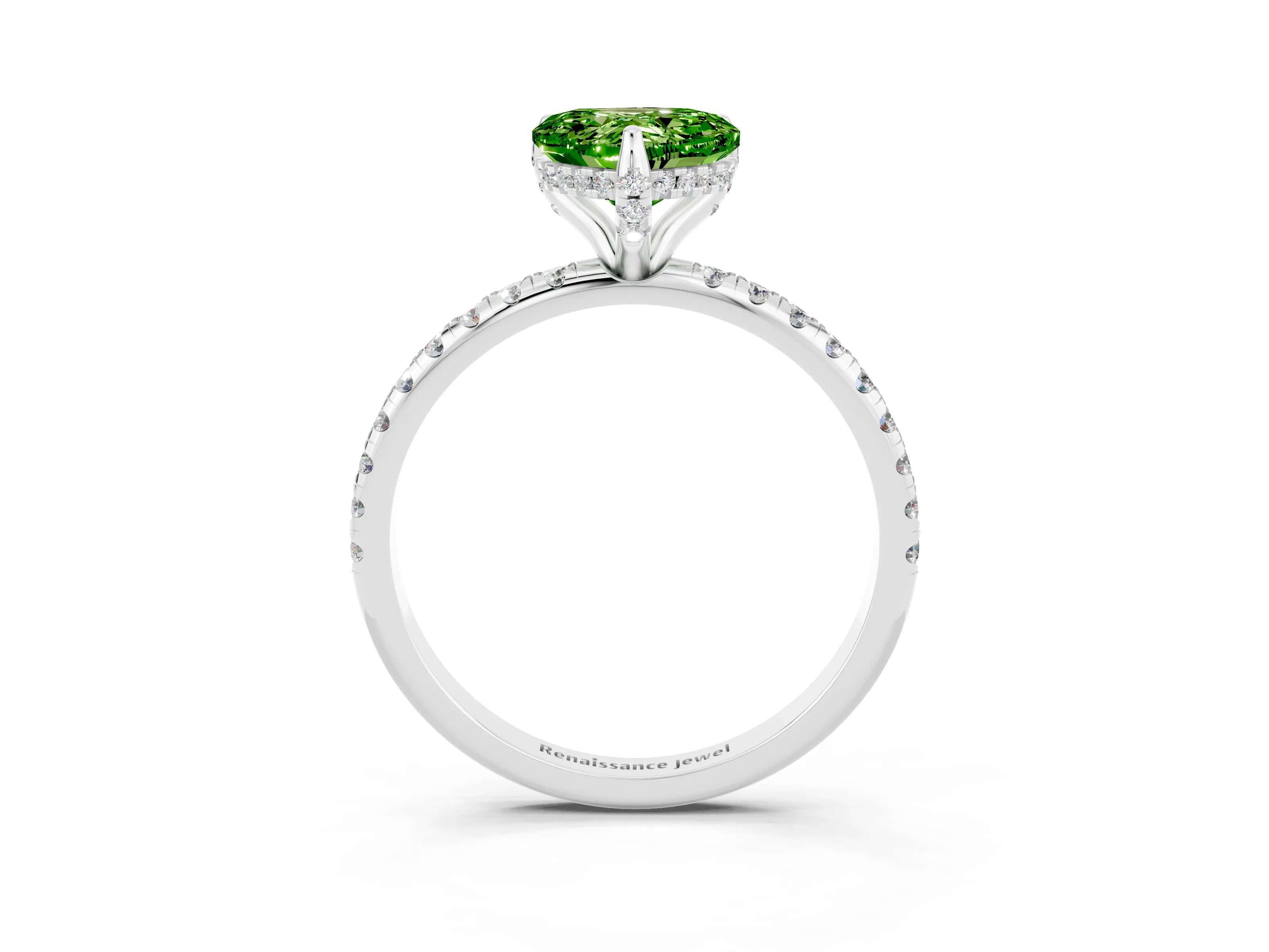 White gold Heart Cut Diamond Solitaire Ring with Four-Prong Setting and Pavé Band_3