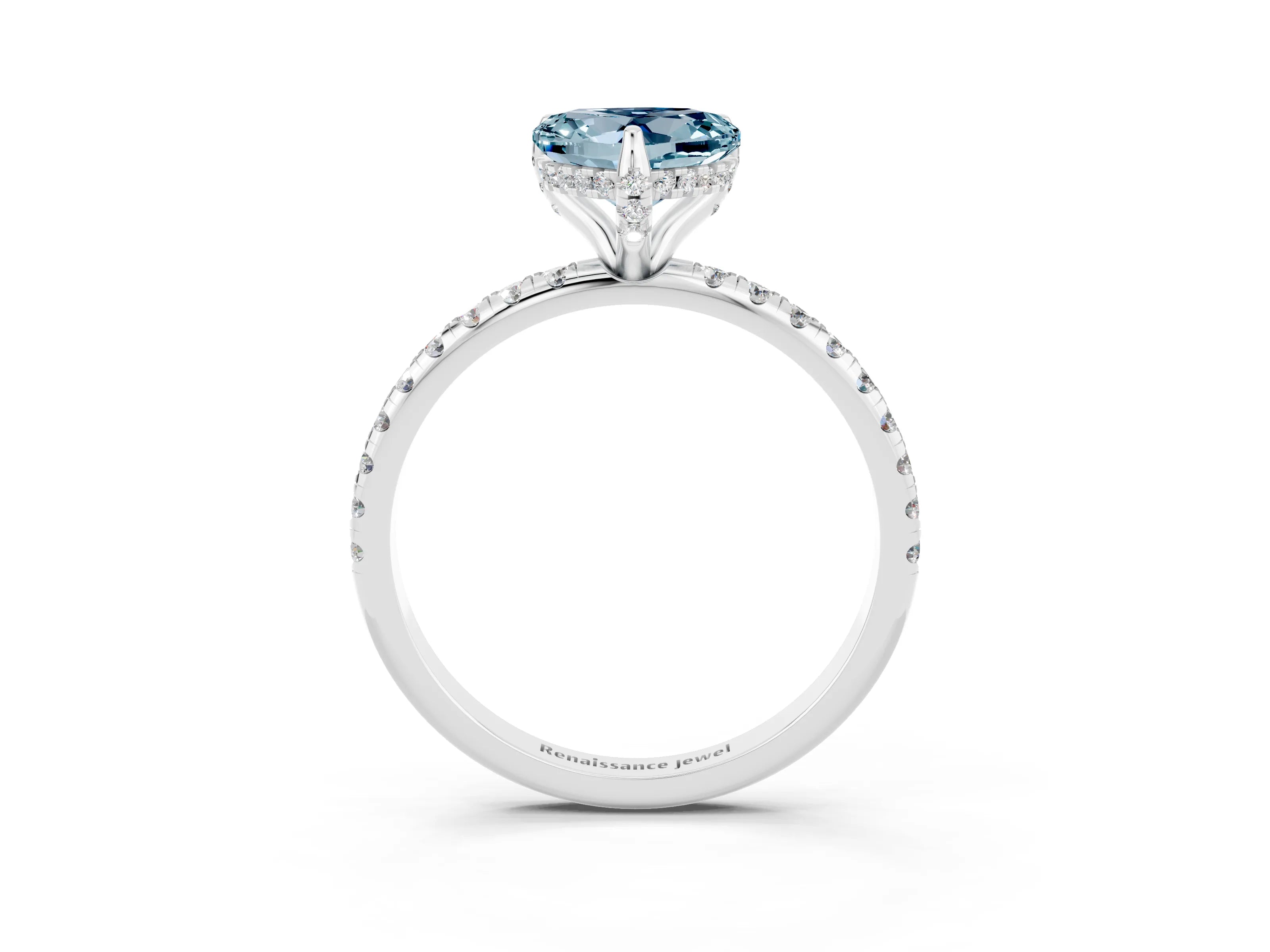 White gold Heart Cut Diamond Solitaire Ring with Four-Prong Setting and Pavé Band_3