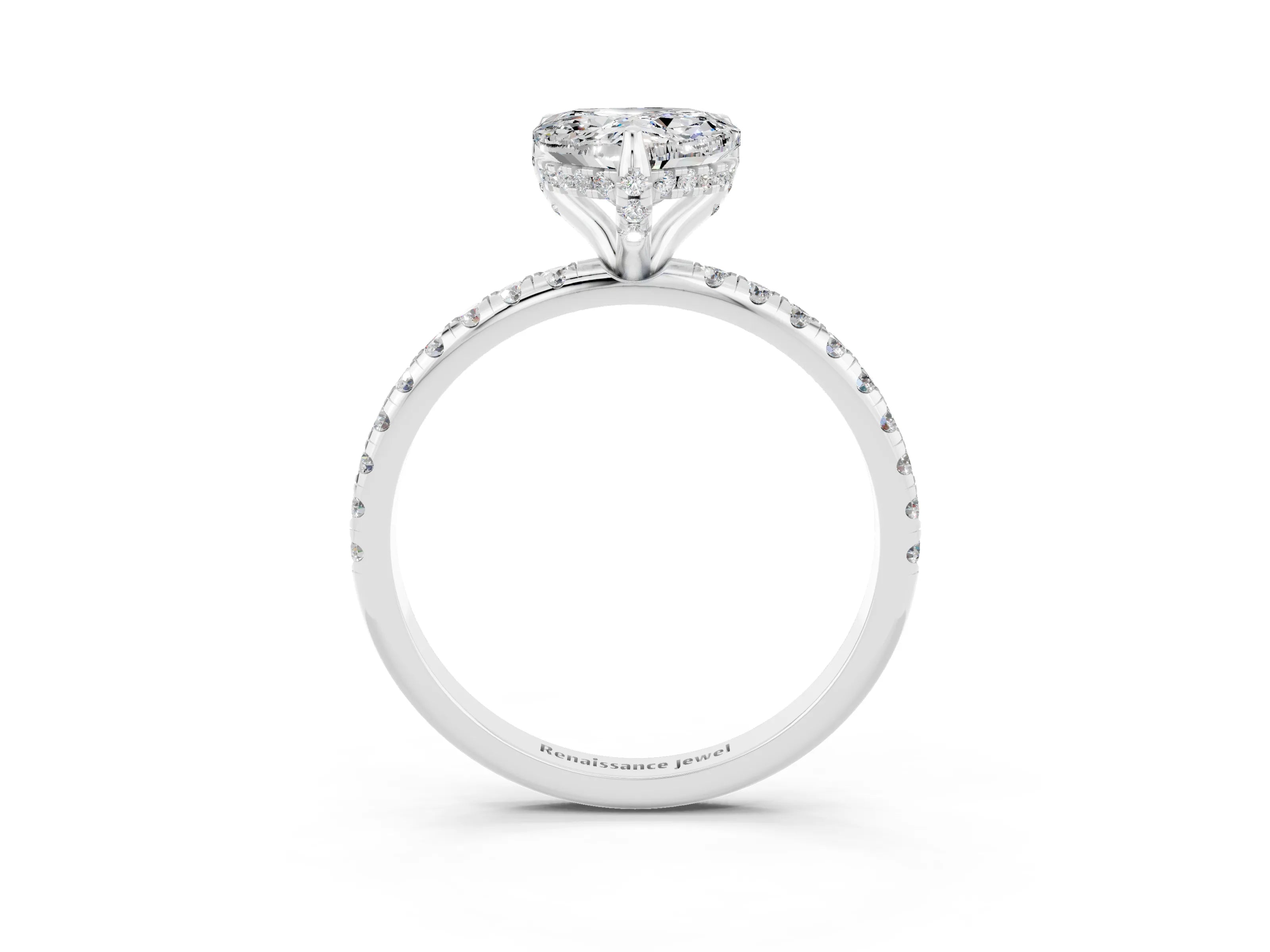 White gold Heart Cut Diamond Solitaire Ring with Four-Prong Setting and Pavé Band_3