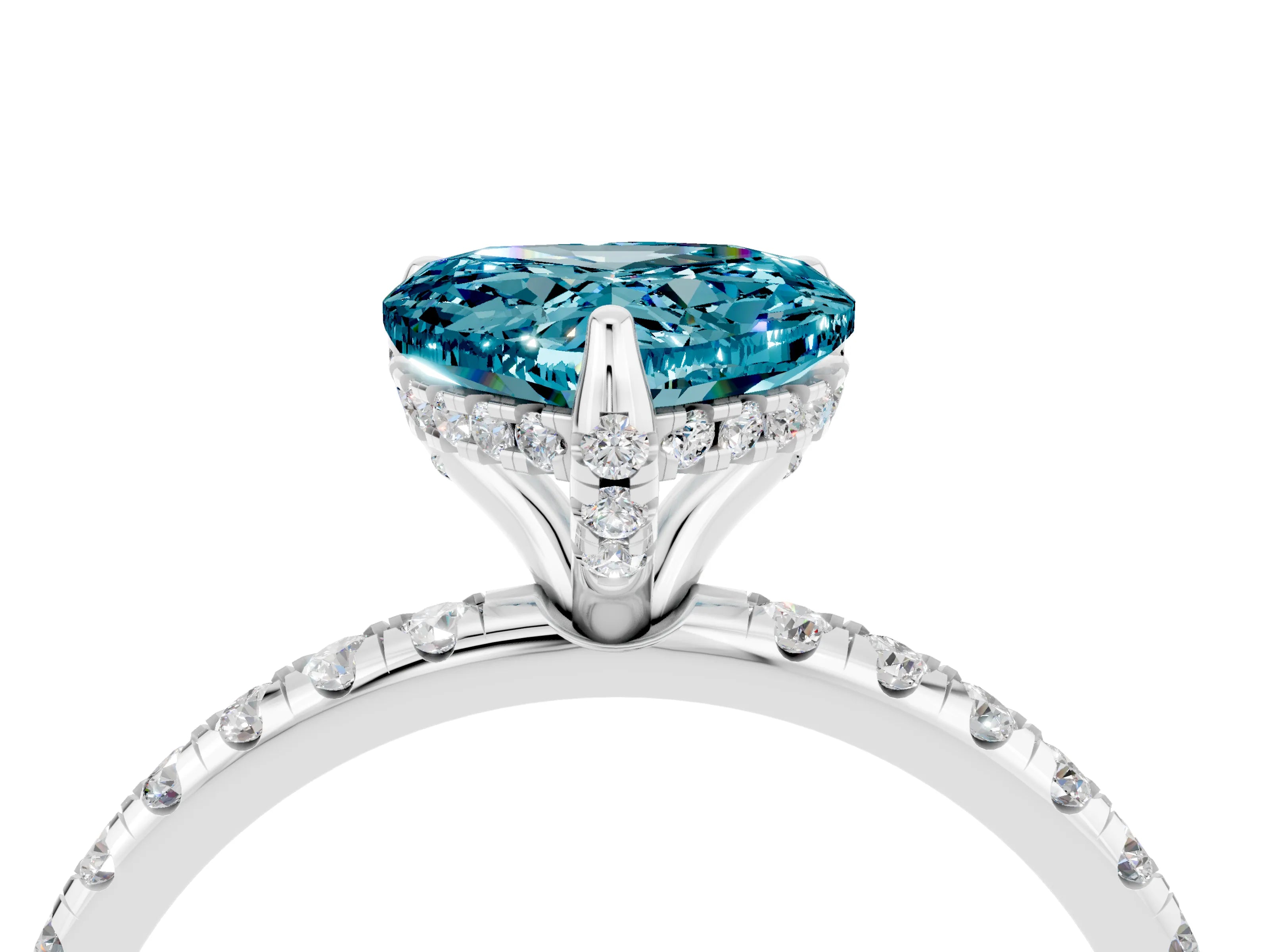 White gold Heart Cut Diamond Solitaire Ring with Four-Prong Setting and Pavé Band_4