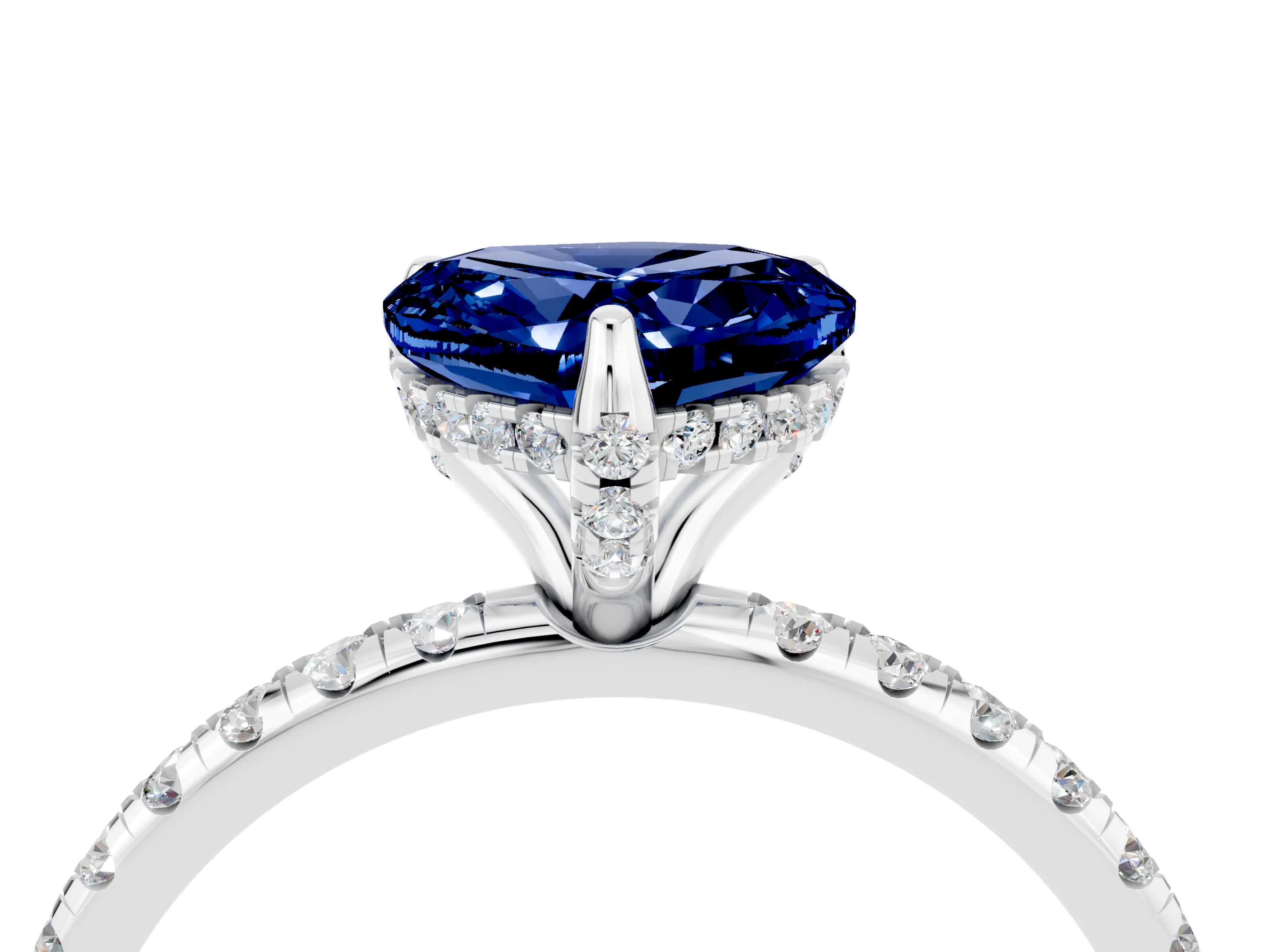 White gold Heart Cut Diamond Solitaire Ring with Four-Prong Setting and Pavé Band_4