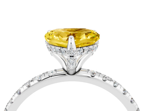 White gold Heart Cut Diamond Solitaire Ring with Four-Prong Setting and Pavé Band_4
