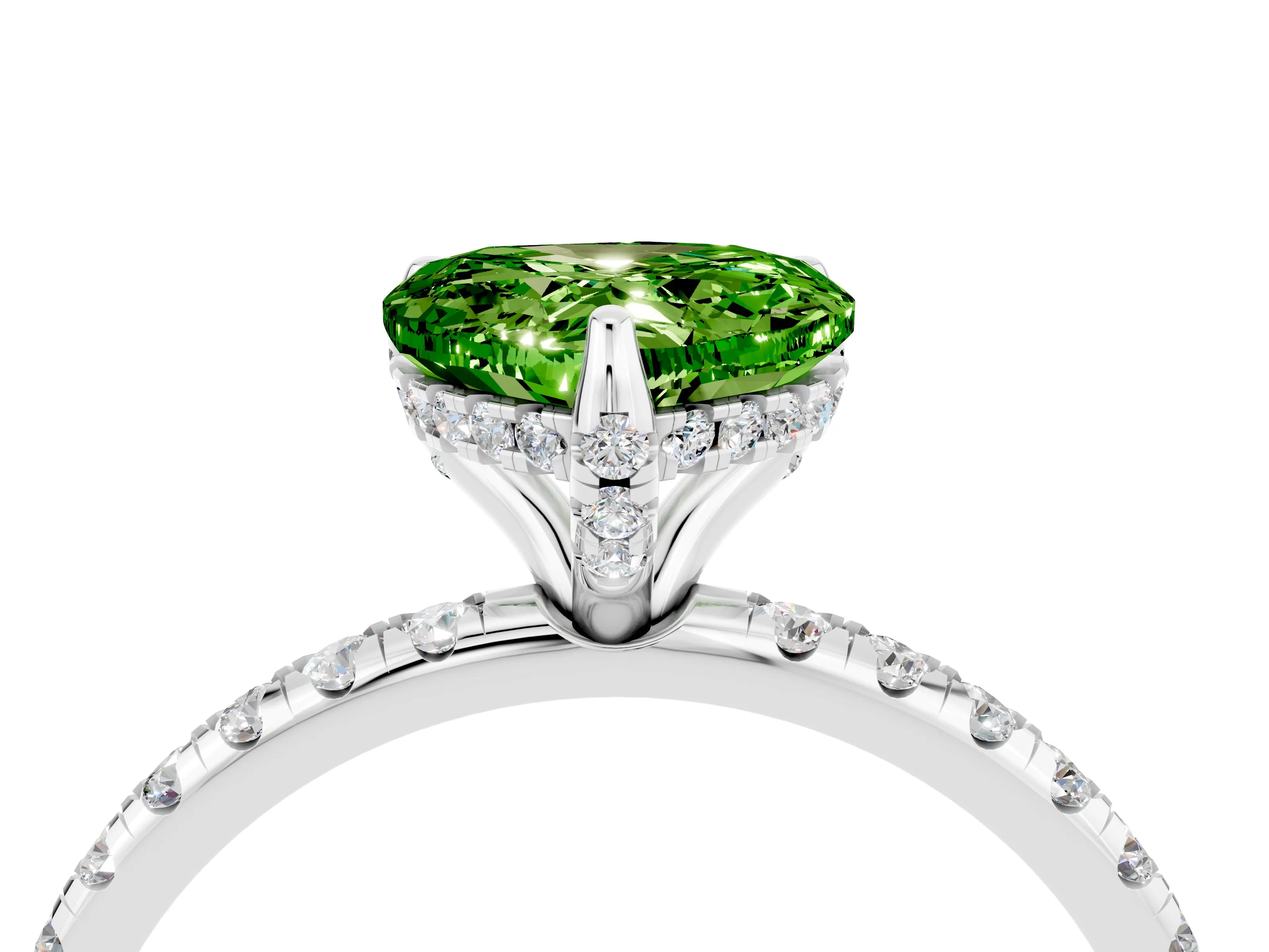 White gold Heart Cut Diamond Solitaire Ring with Four-Prong Setting and Pavé Band_4