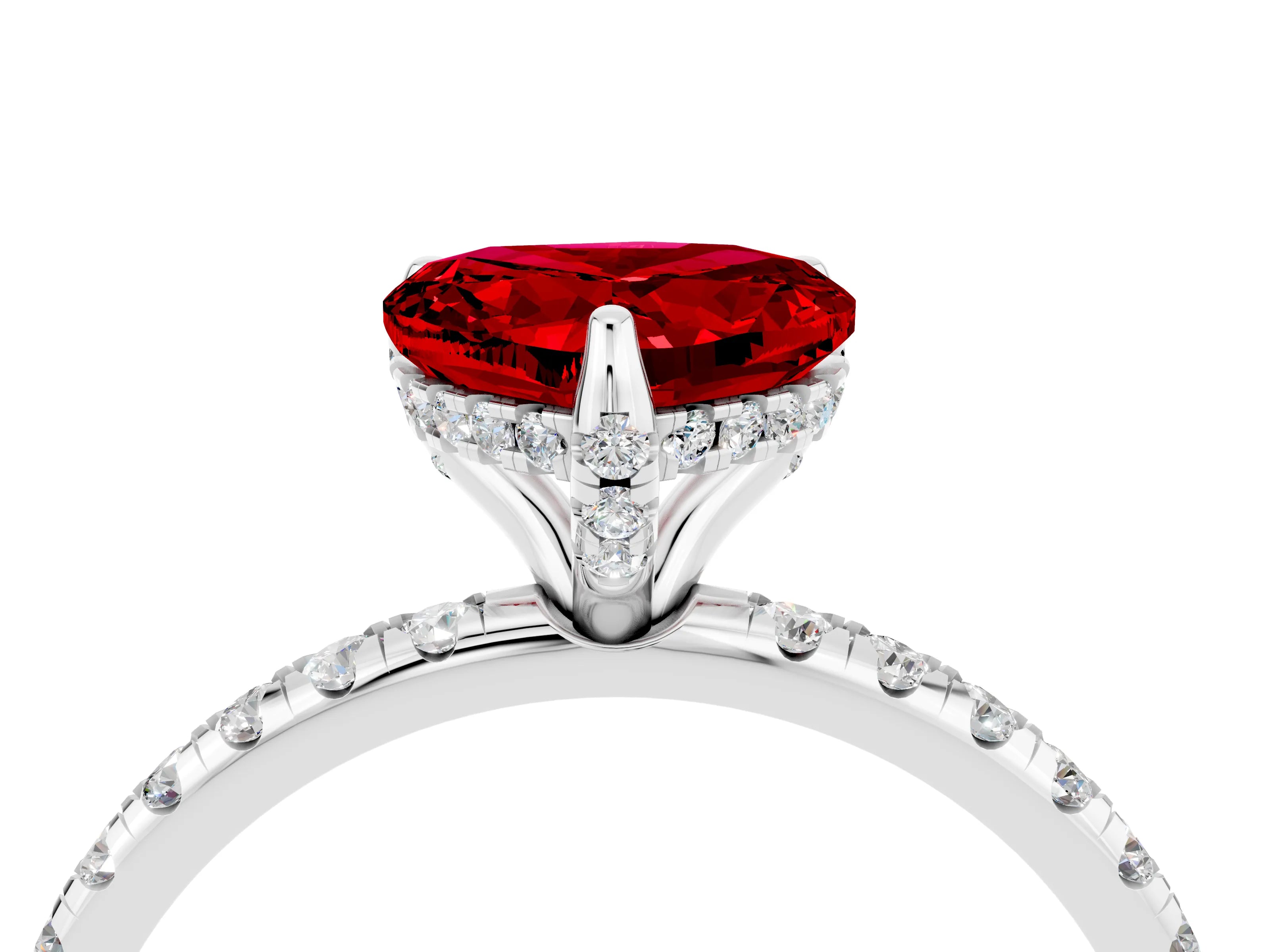 White gold Heart Cut Diamond Solitaire Ring with Four-Prong Setting and Pavé Band_4