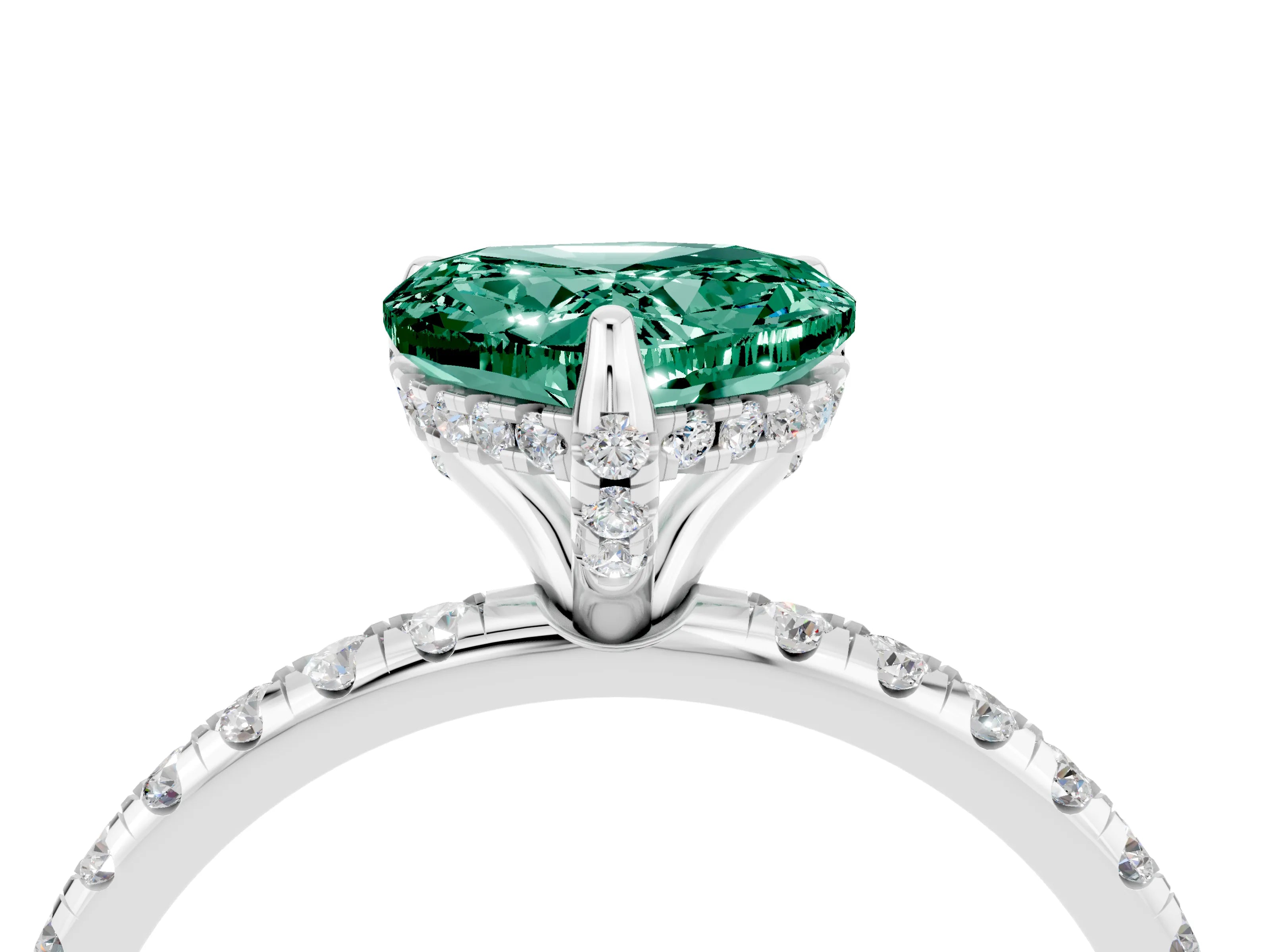 White gold Heart Cut Diamond Solitaire Ring with Four-Prong Setting and Pavé Band_4