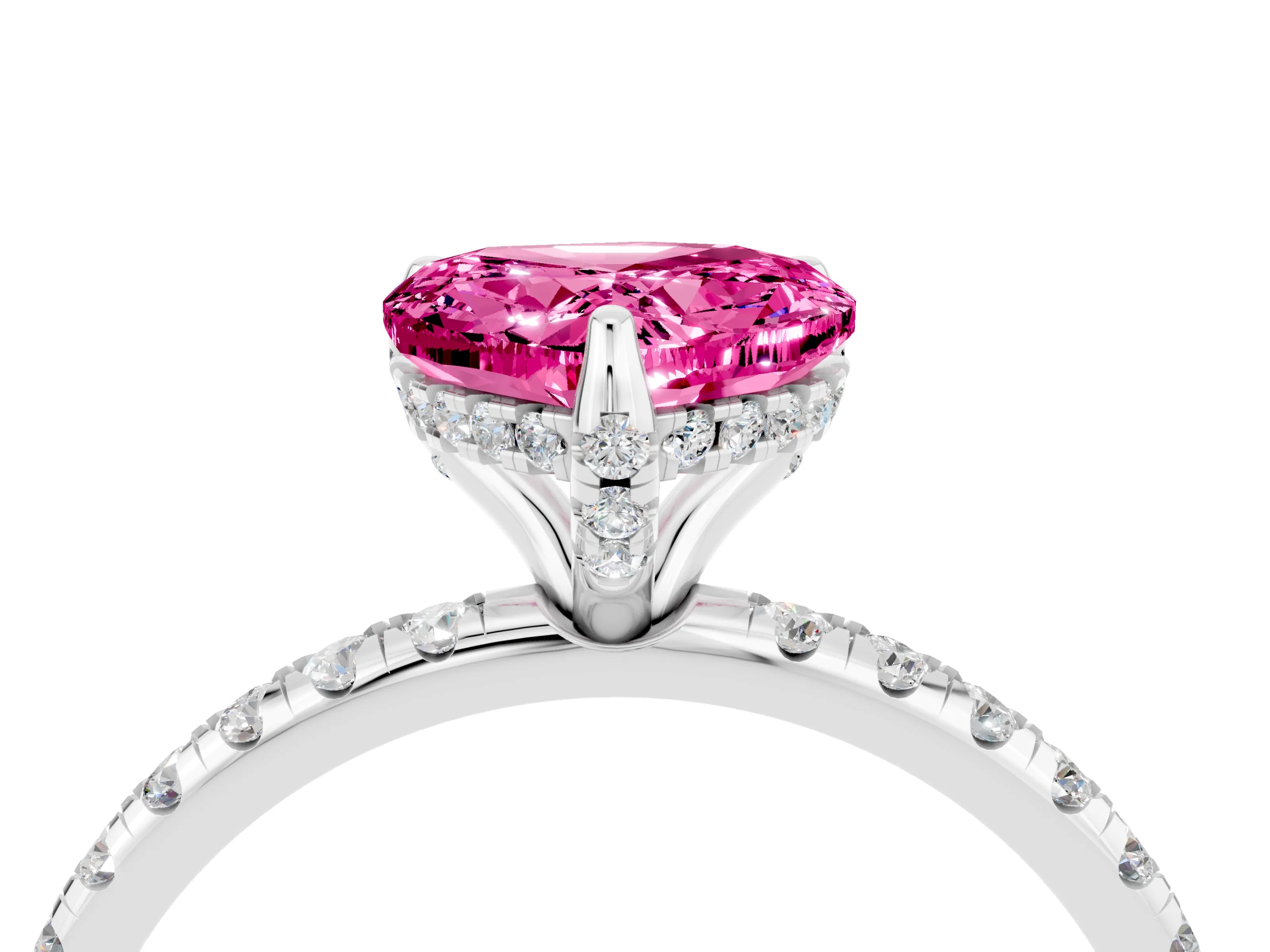 White gold Heart Cut Diamond Solitaire Ring with Four-Prong Setting and Pavé Band_4