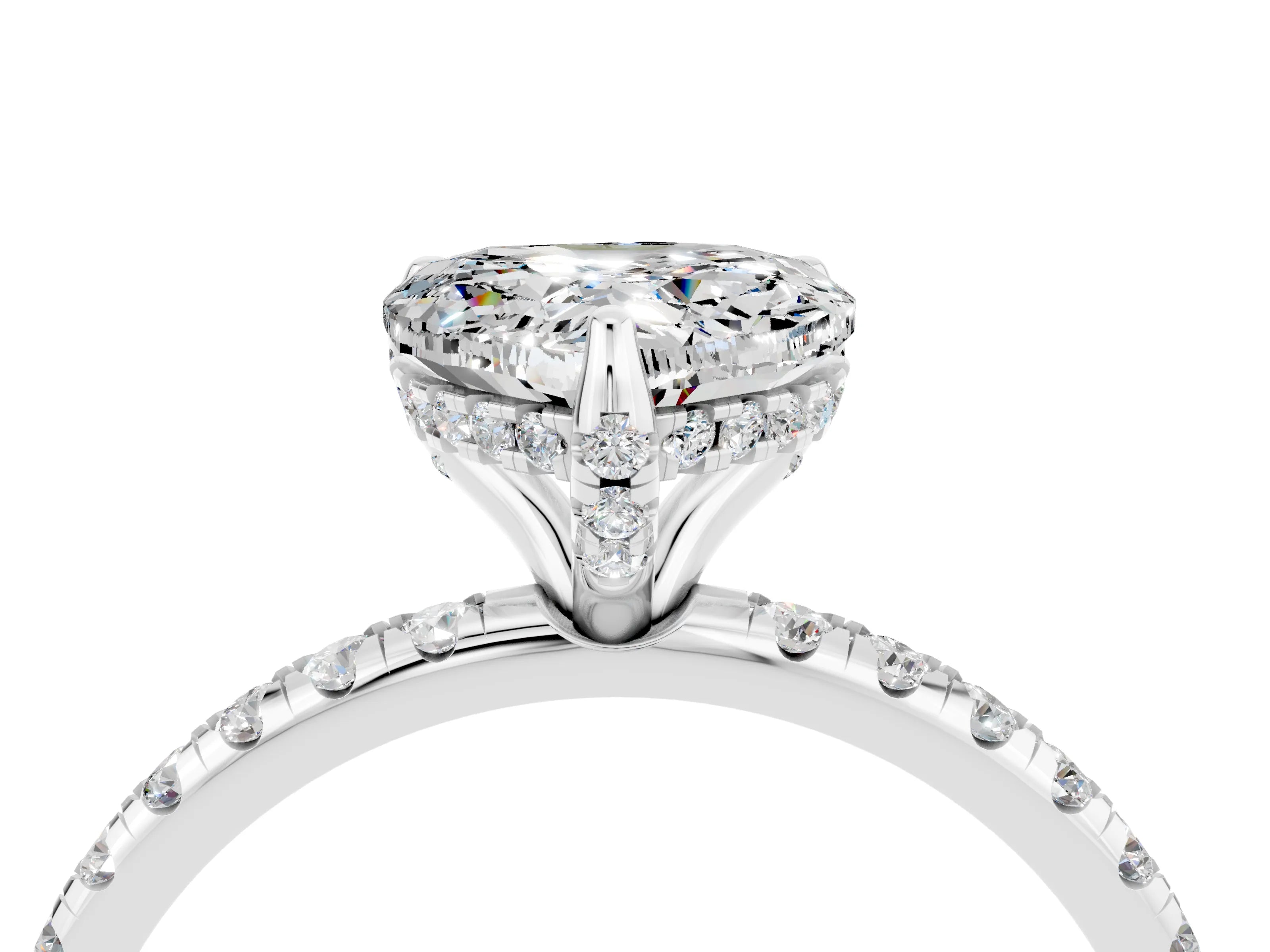 White gold Heart Cut Diamond Solitaire Ring with Four-Prong Setting and Pavé Band_4