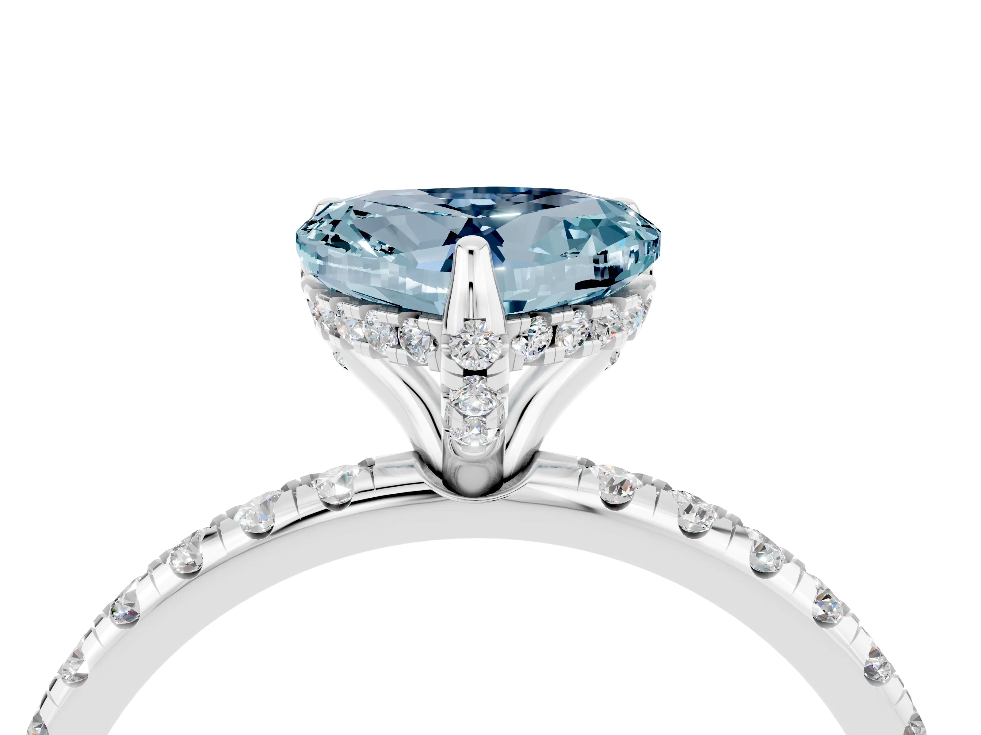 White gold Heart Cut Diamond Solitaire Ring with Four-Prong Setting and Pavé Band_4