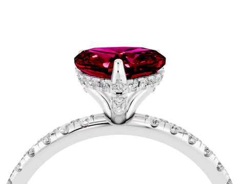 White gold Heart Cut Diamond Solitaire Ring with Four-Prong Setting and Pavé Band_4