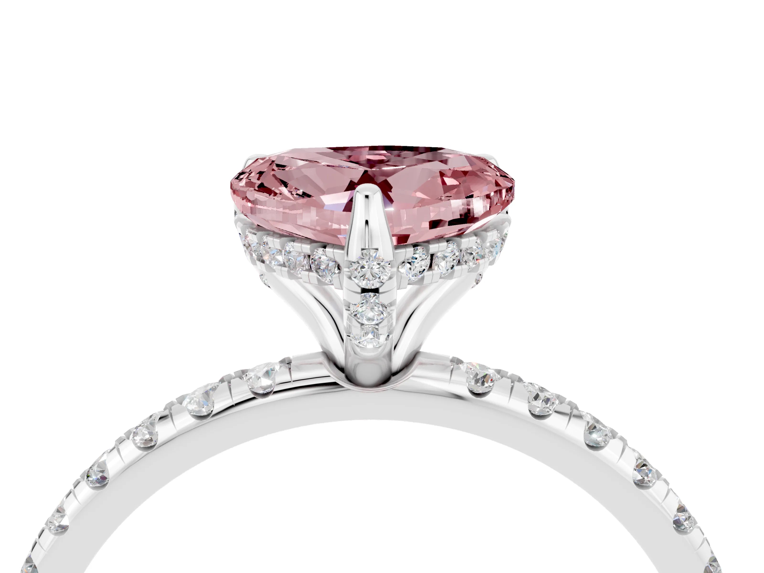 White gold Heart Cut Diamond Solitaire Ring with Four-Prong Setting and Pavé Band_4
