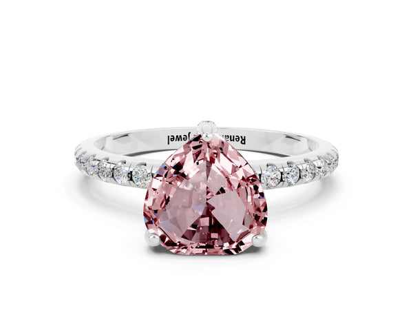 White gold Heart Cut Diamond Solitaire Ring with Four-Prong Setting and Pavé Band