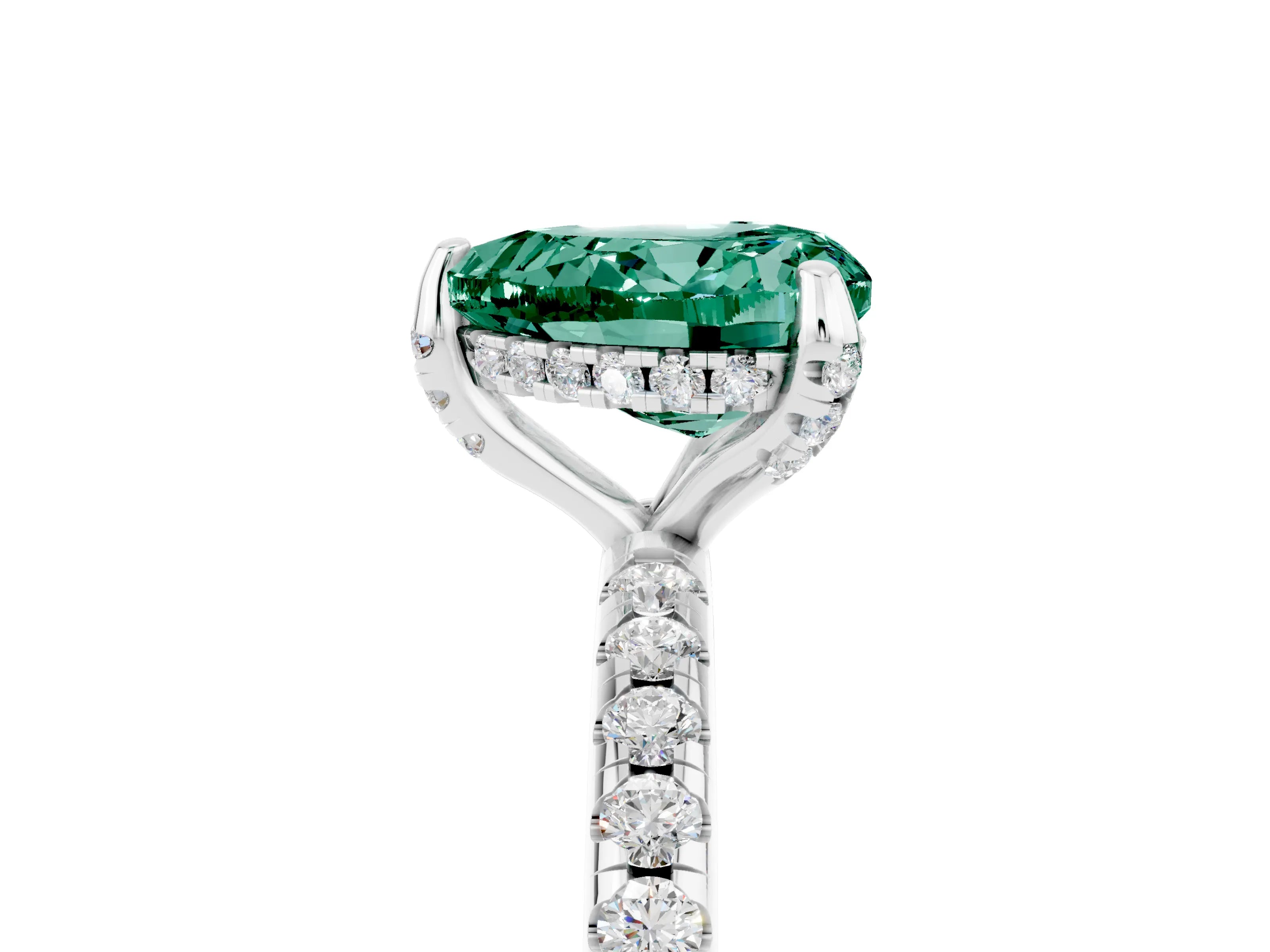 White gold Heart Cut Diamond Solitaire Ring with Four-Prong Setting and Pavé Band_5