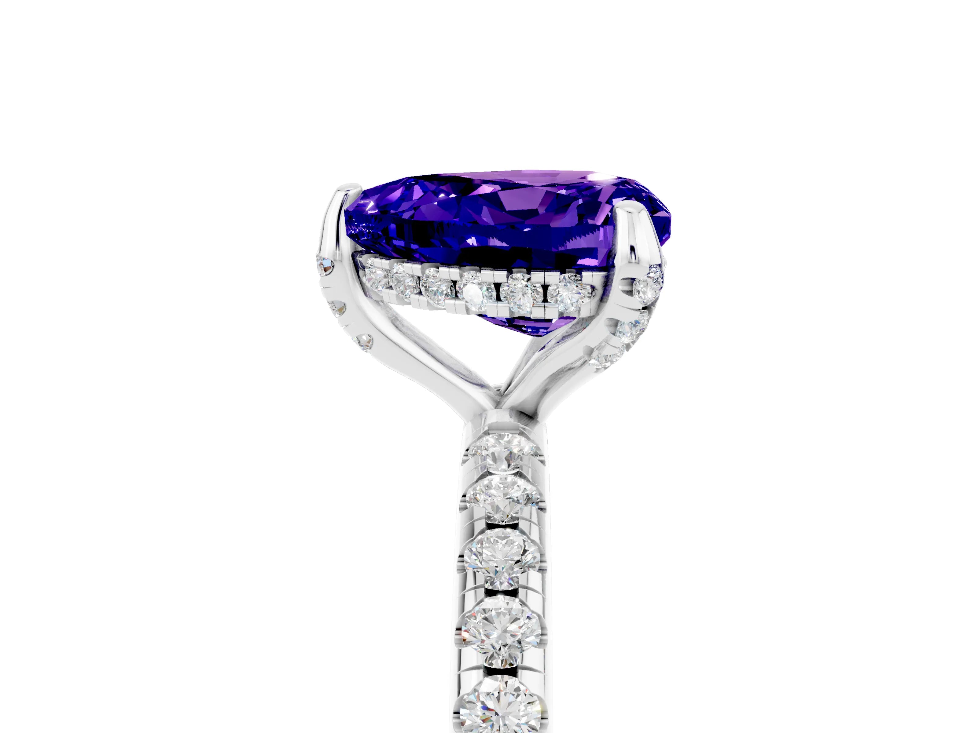 White gold Heart Cut Diamond Solitaire Ring with Four-Prong Setting and Pavé Band_5