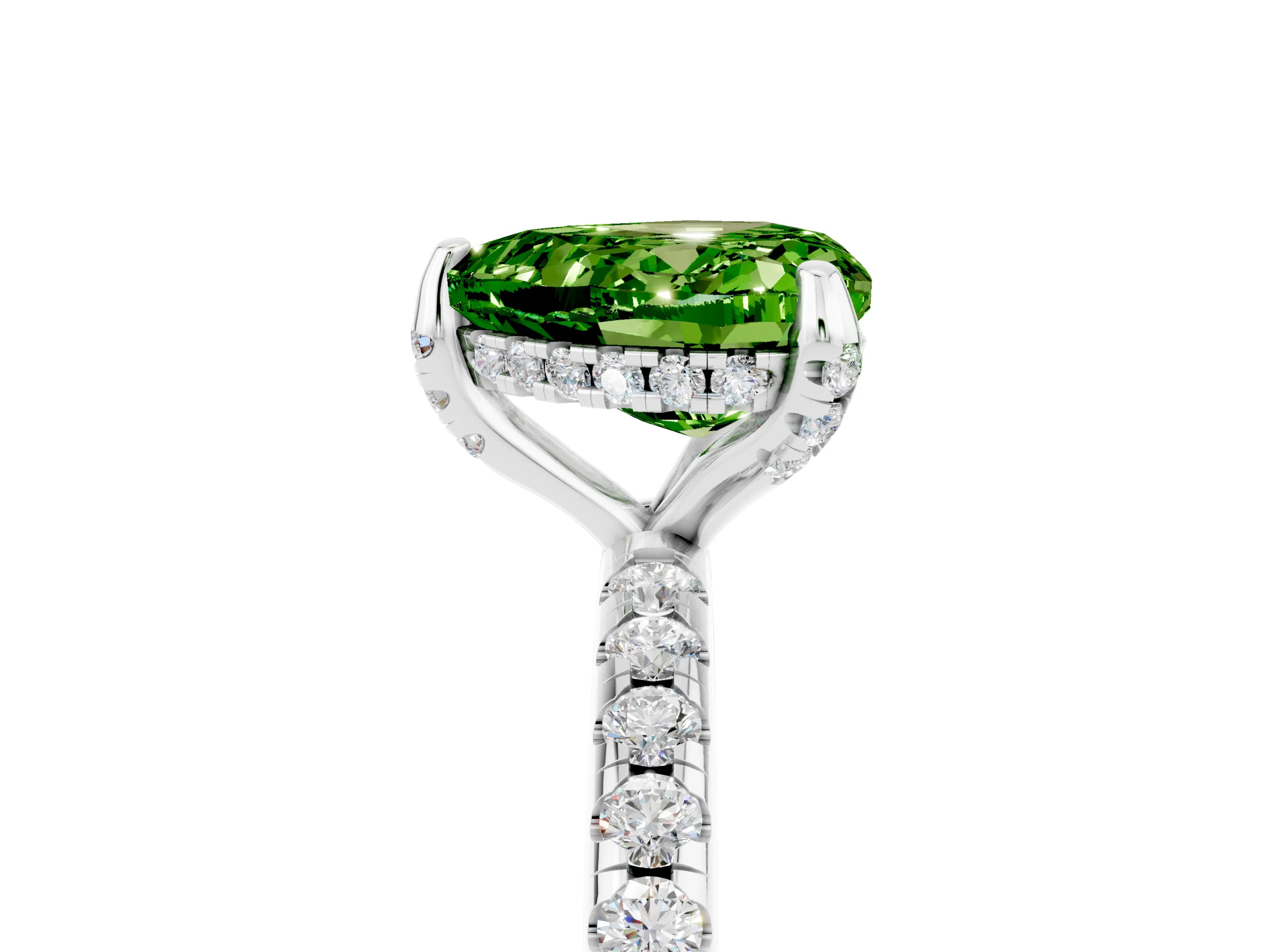 White gold Heart Cut Diamond Solitaire Ring with Four-Prong Setting and Pavé Band_5