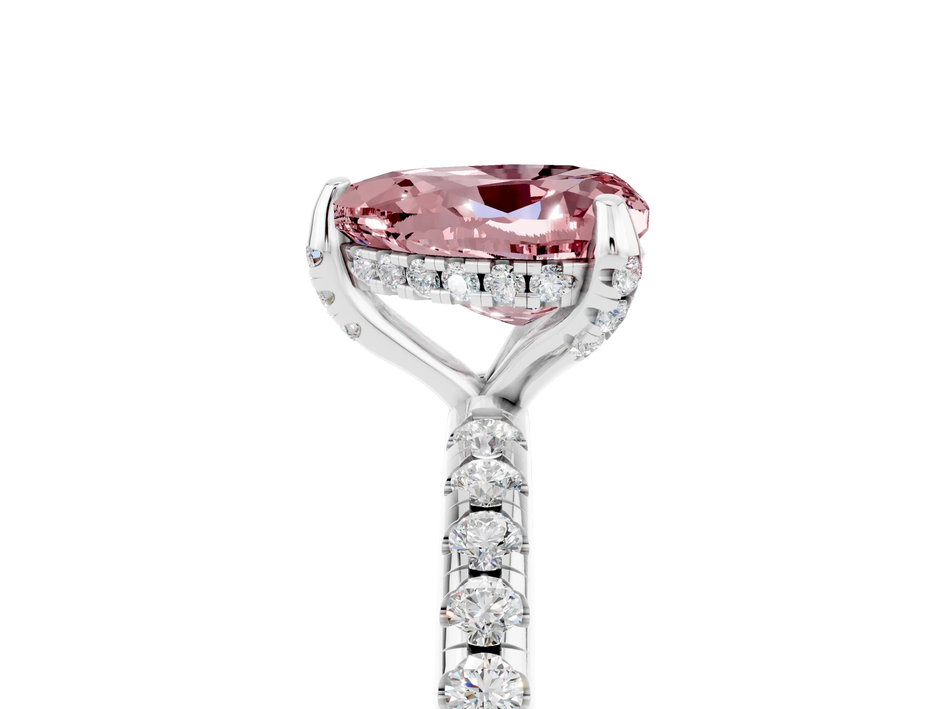 White gold Heart Cut Diamond Solitaire Ring with Four-Prong Setting and Pavé Band_5