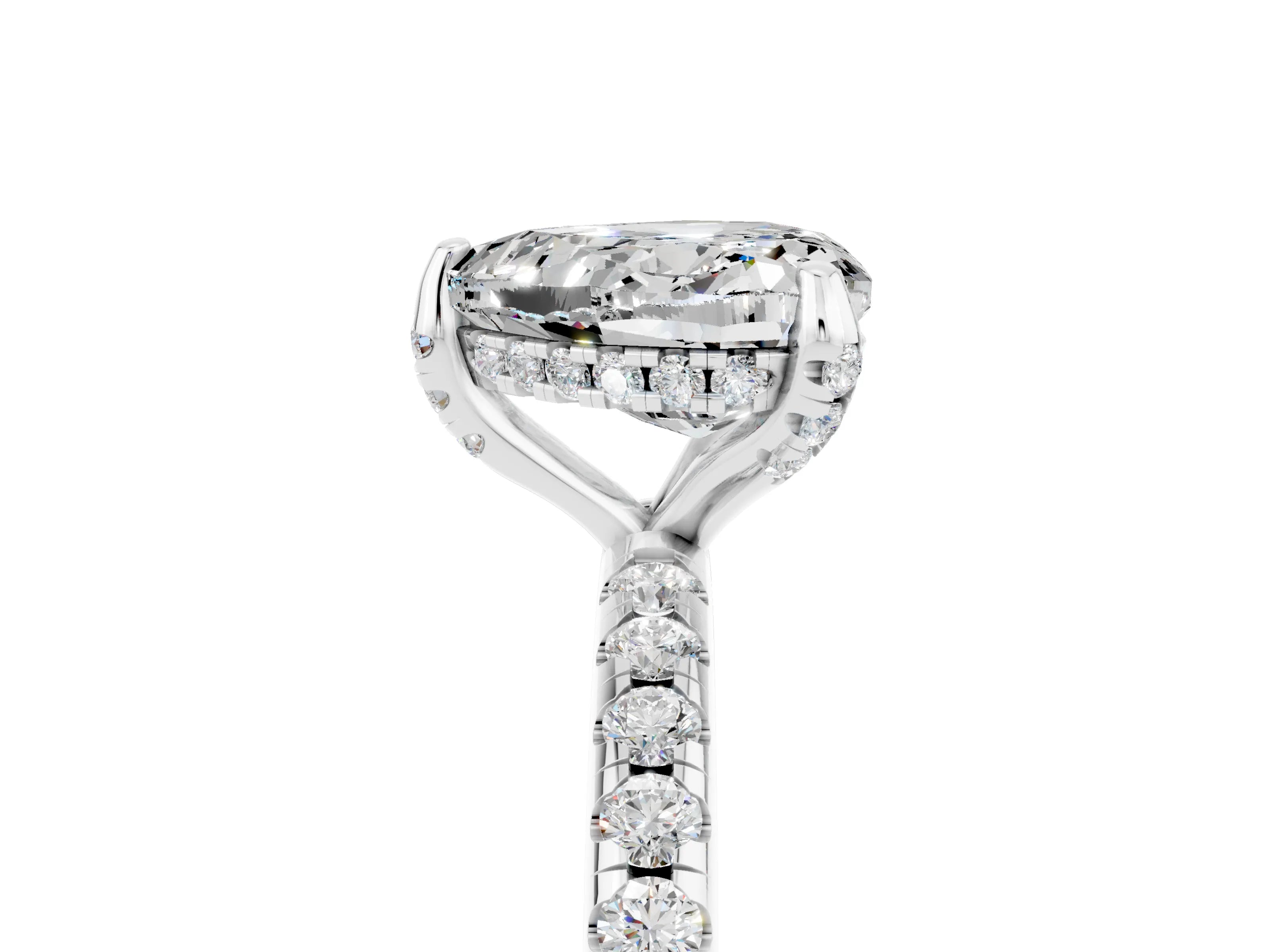 White gold Heart Cut Diamond Solitaire Ring with Four-Prong Setting and Pavé Band_5