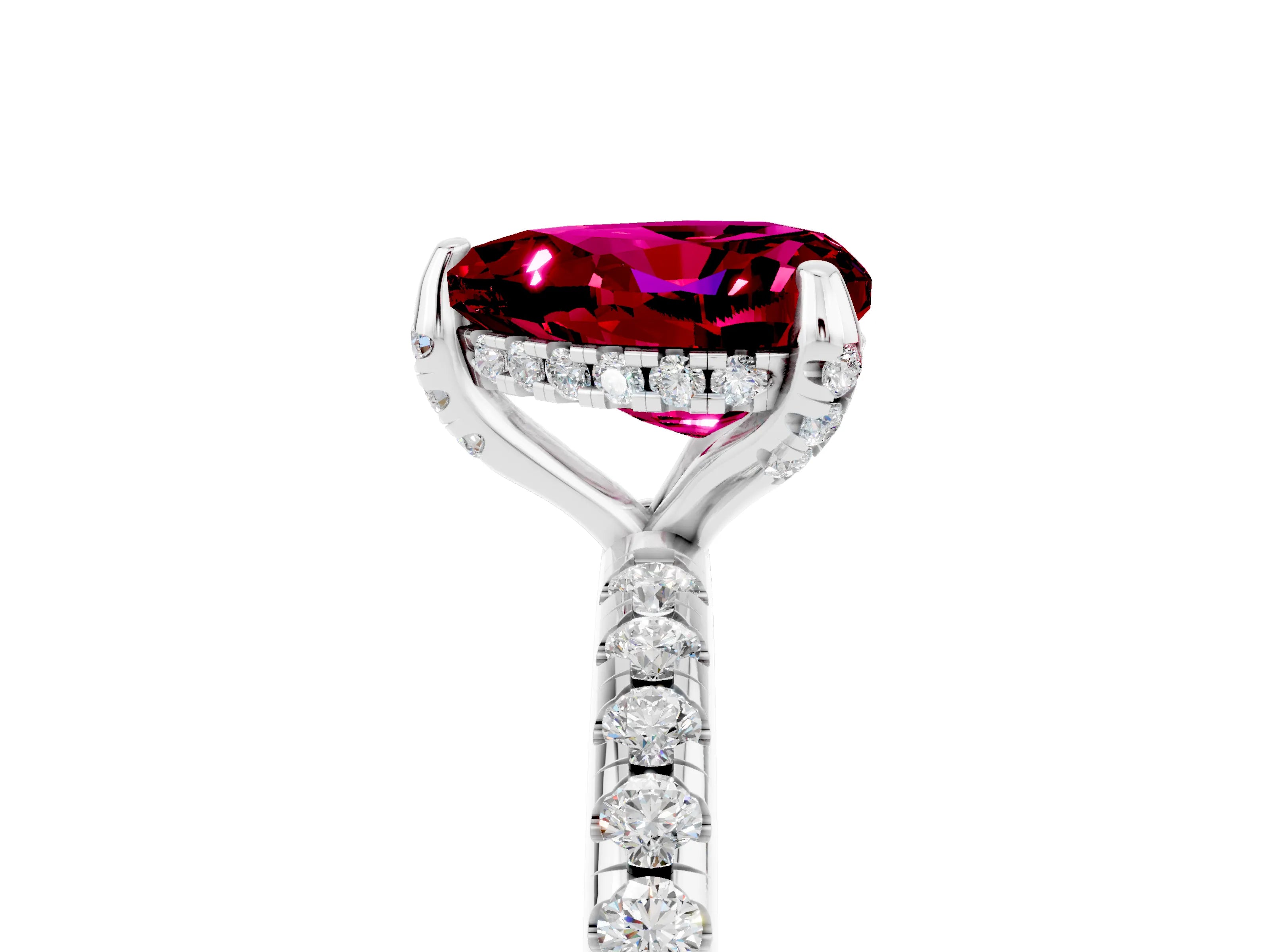 White gold Heart Cut Diamond Solitaire Ring with Four-Prong Setting and Pavé Band_5