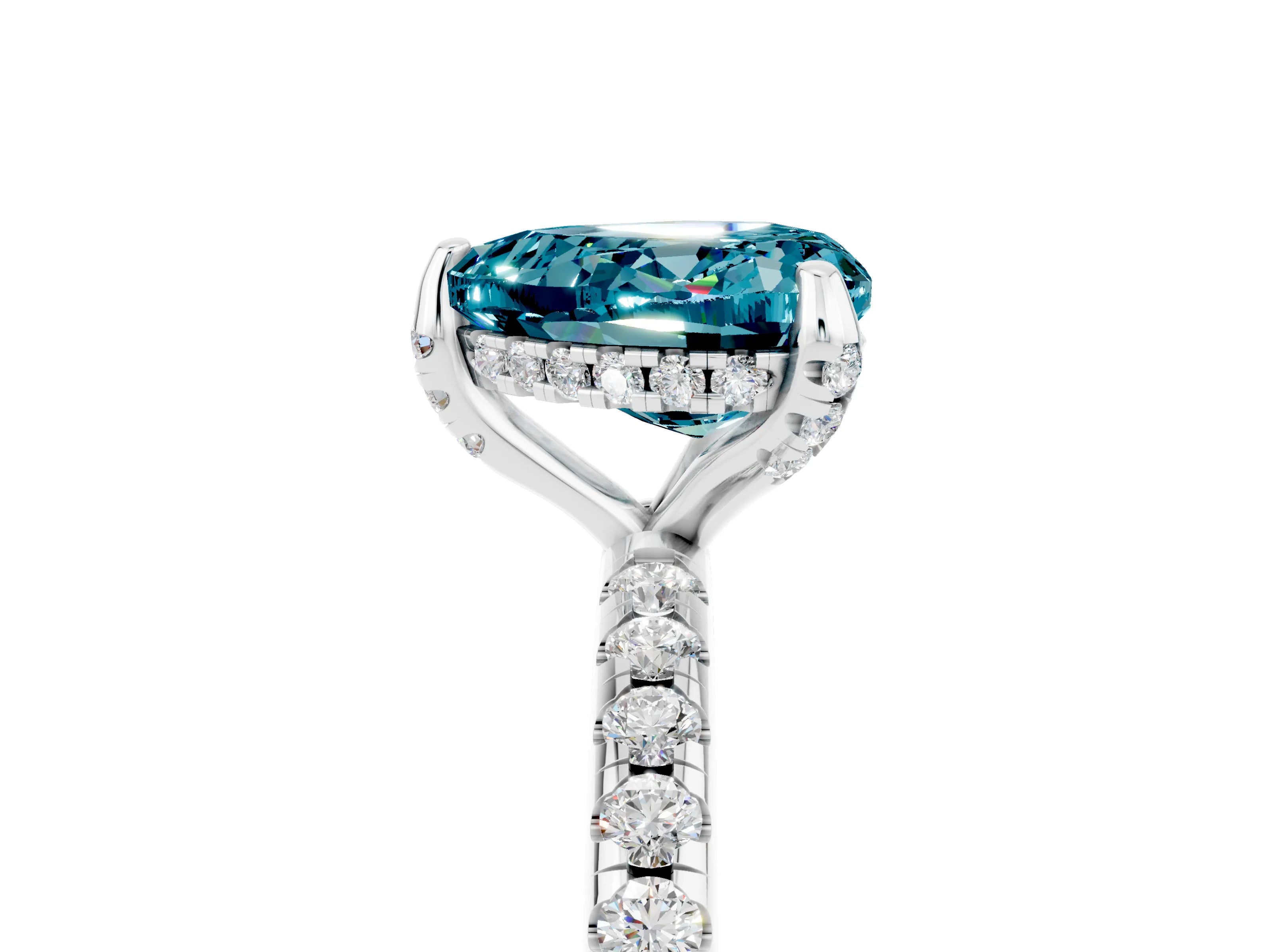 White gold Heart Cut Diamond Solitaire Ring with Four-Prong Setting and Pavé Band_5