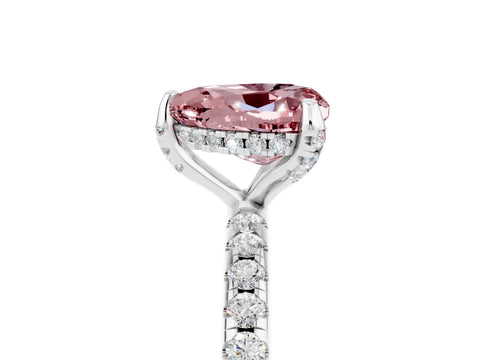 White gold Heart Cut Diamond Solitaire Ring with Four-Prong Setting and Pavé Band_5