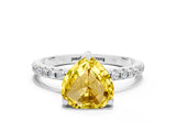 White gold Heart Cut Diamond Solitaire Ring with Four-Prong Setting and Pavé Band