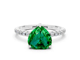 White gold Heart Cut Diamond Solitaire Ring with Four-Prong Setting and Pavé Band