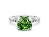 White gold Heart Cut Diamond Solitaire Ring with Four-Prong Setting and Pavé Band