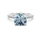 White gold Heart Cut Diamond Solitaire Ring with Four-Prong Setting and Pavé Band