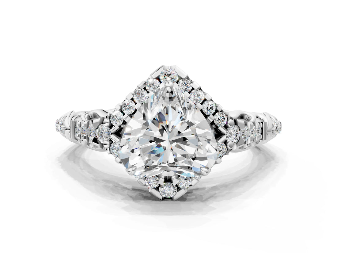 White gold Heart Cut Diamond Solitaire Ring with Hidden Halo and Pavé Band_33