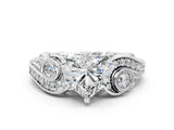 10K White Gold 4.09 Carat E VVS2 Heart Diamond Solitaire Ring with Milgrain Pavé Band and Four-Prong Setting
