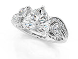 10K White Gold 4.09 Carat E VVS2 Heart Diamond Solitaire Ring with Milgrain Pavé Band and Four-Prong Setting