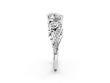 10K White Gold 4.09 Carat E VVS2 Heart Diamond Solitaire Ring with Milgrain Pavé Band and Four-Prong Setting