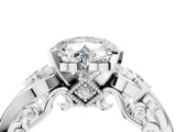 10K White Gold 4.09 Carat E VVS2 Heart Diamond Solitaire Ring with Milgrain Pavé Band and Four-Prong Setting