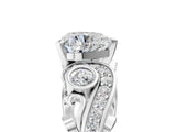 10K White Gold 4.09 Carat E VVS2 Heart Diamond Solitaire Ring with Milgrain Pavé Band and Four-Prong Setting
