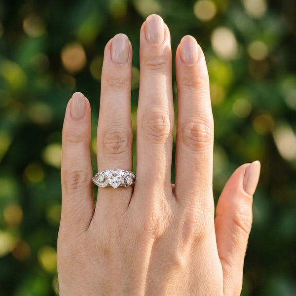 10K White Gold 4.09 Carat E VVS2 Heart Diamond Solitaire Ring with Milgrain Pavé Band and Four-Prong Setting