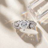 10K White Gold 4.09 Carat E VVS2 Heart Diamond Solitaire Ring with Milgrain Pavé Band and Four-Prong Setting