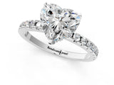 White gold Heart Cut Diamond Solitaire Ring with Pavé Band and Four-Prong Setting_341