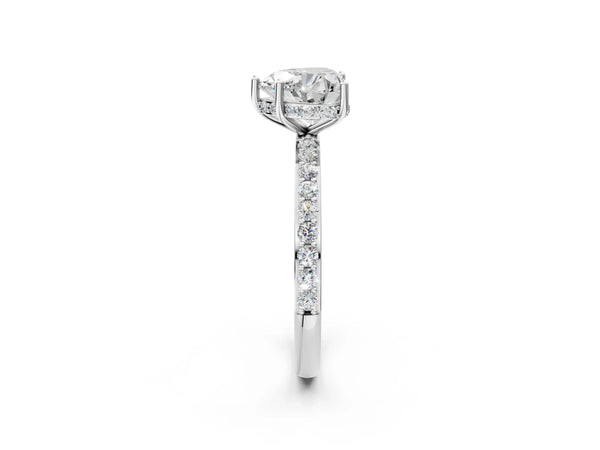 White Gold Heart-Shaped Hidden Halo Engagement Ring Setting with Pave Band