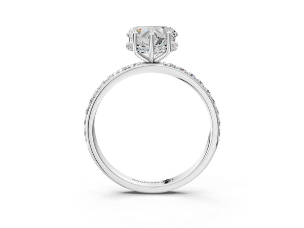 White Gold Heart-Shaped Hidden Halo Engagement Ring Setting with Pave Band