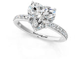 White gold Heart Cut Diamond Solitaire Ring with Pavé Band and Hidden Halo_92