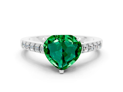 White gold Heart Cut Diamond Solitaire Ring with Pavé Band and Prong Setting