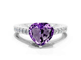 White gold Heart Cut Diamond Solitaire Ring with Pavé Band and Prong Setting
