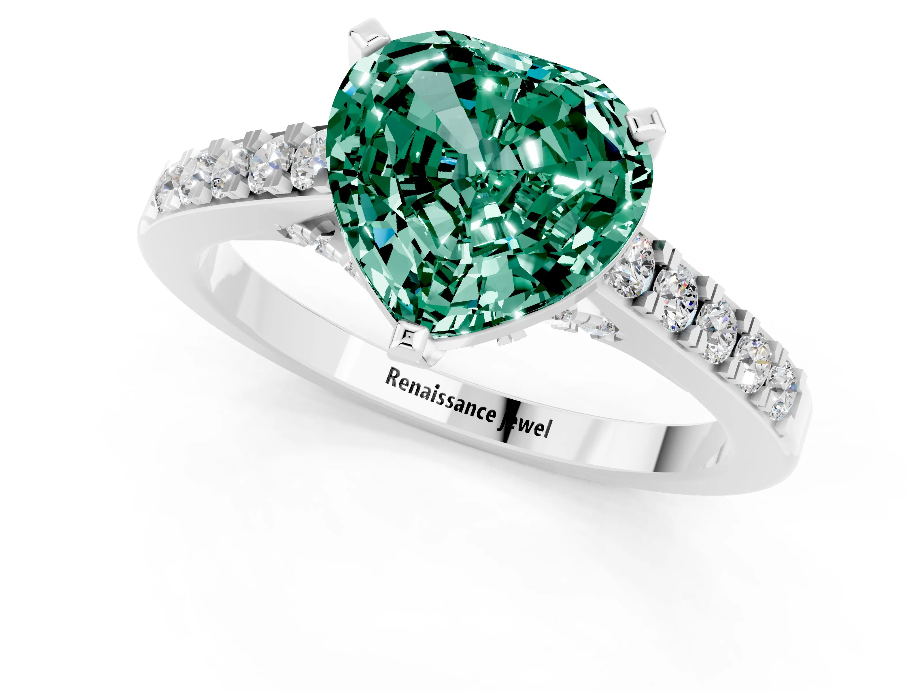 White gold Heart Cut Diamond Solitaire Ring with Pavé Band and Prong Setting_1